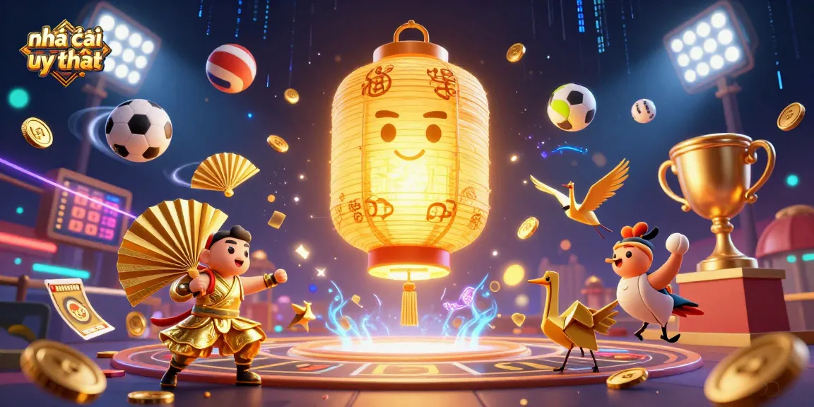 Engage with nhà cái uy tín in this vibrant 3D casino scene filled with dynamic sports elements and characters.