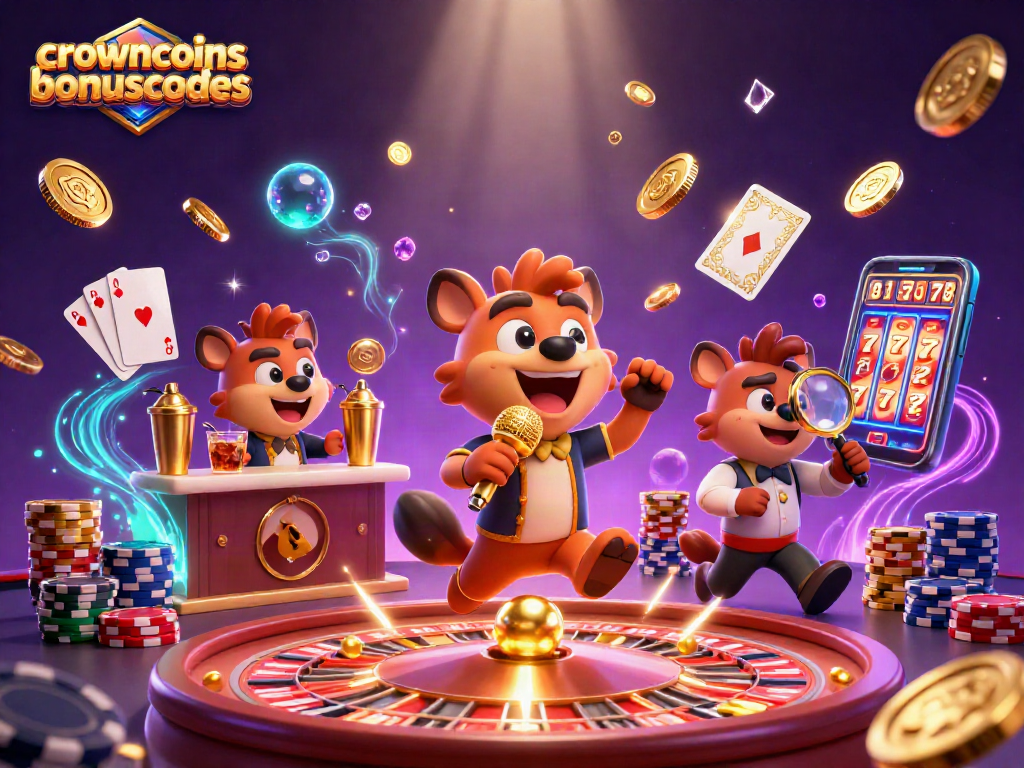 Experience winning strategies with crowncoinsbonuscodes in this vibrant 3D casino scene.