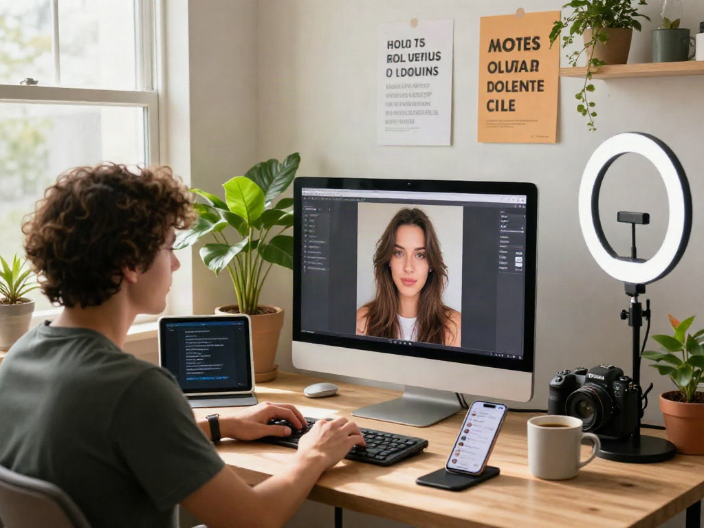 Analyze your photo to find out how old do I look in a bright home office setting.