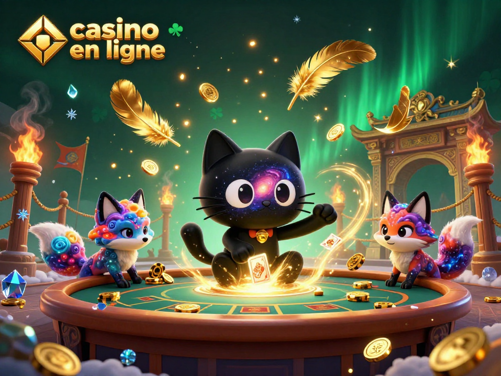 Jouer à des jeux de casino en ligne avec le chat noir gravitationnel dans un décor extravagant.