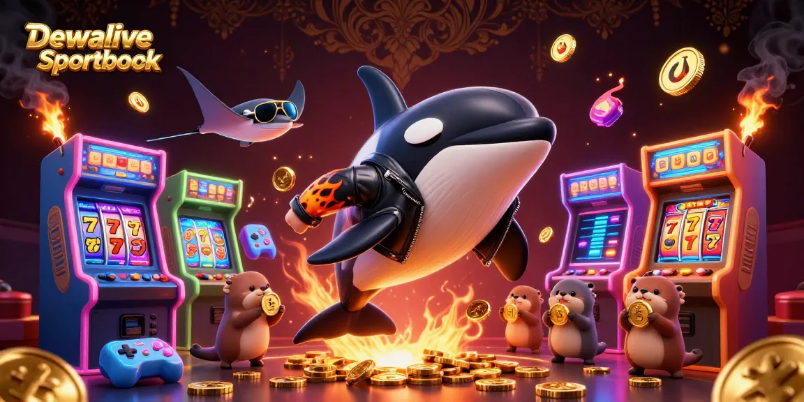 Dewalive Sportbook offers thrilling online gambling with exciting animations featuring a jumping orca and golden treasures.