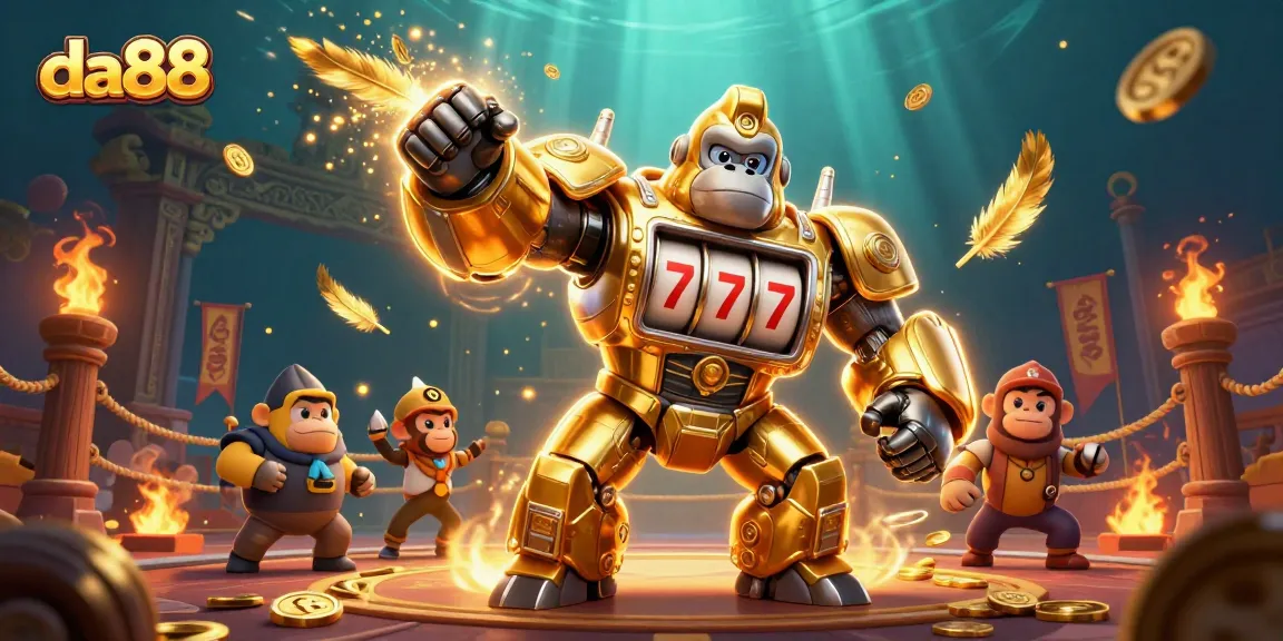 Experience thrilling action with the da88 gorilla mech in a vibrant casino showdown.