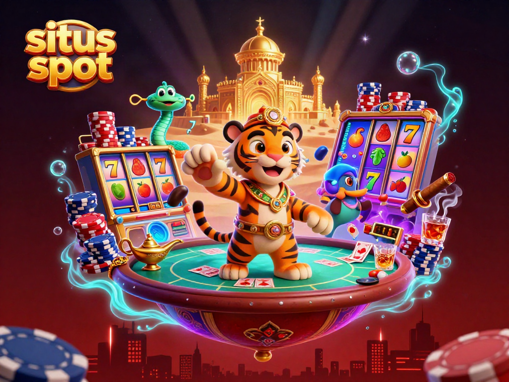 Gambarkan keseruan bermain di situs slot dengan karakter sultan dan simbol slot di latar belakang.