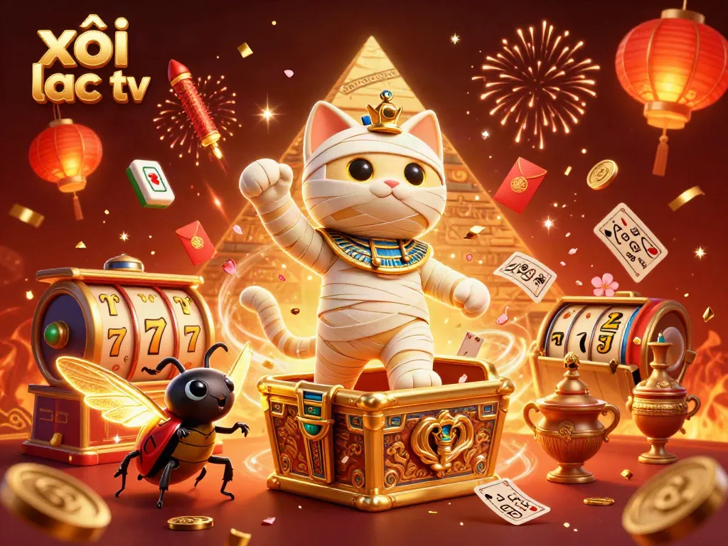 Engage in thrilling gameplay while enjoying xôi lạc tv's vibrant casino visuals featuring slots and magical characters.