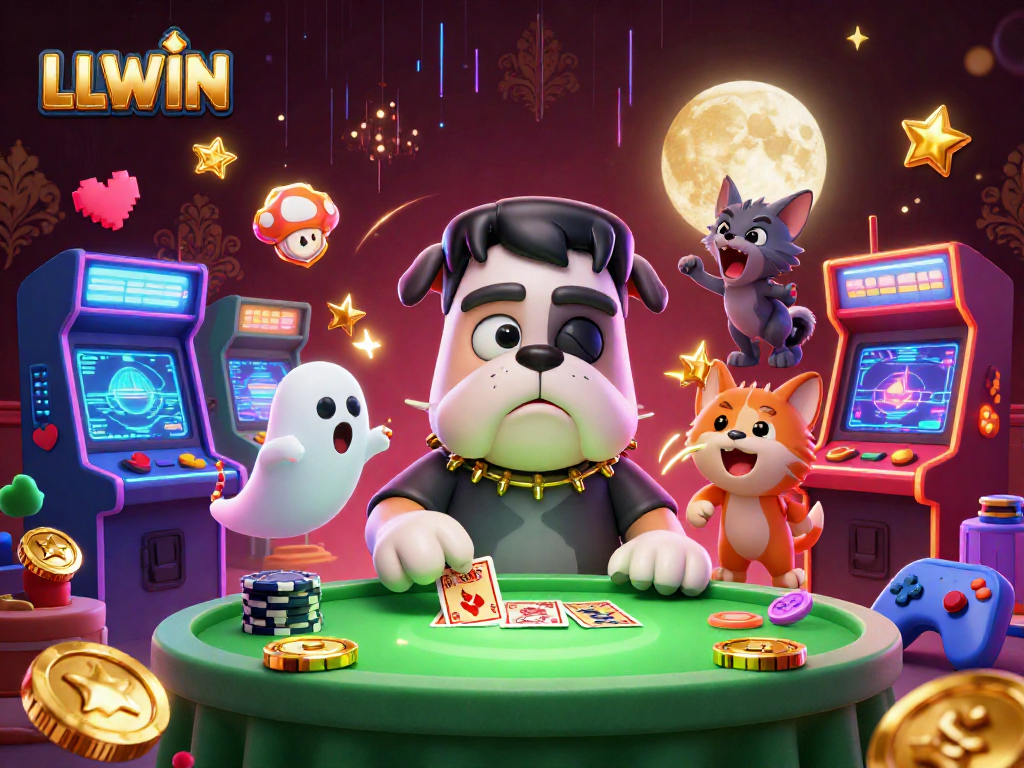 Experience thrilling gameplay with LLWIN at a spooky casino table featuring colorful elements and characters.