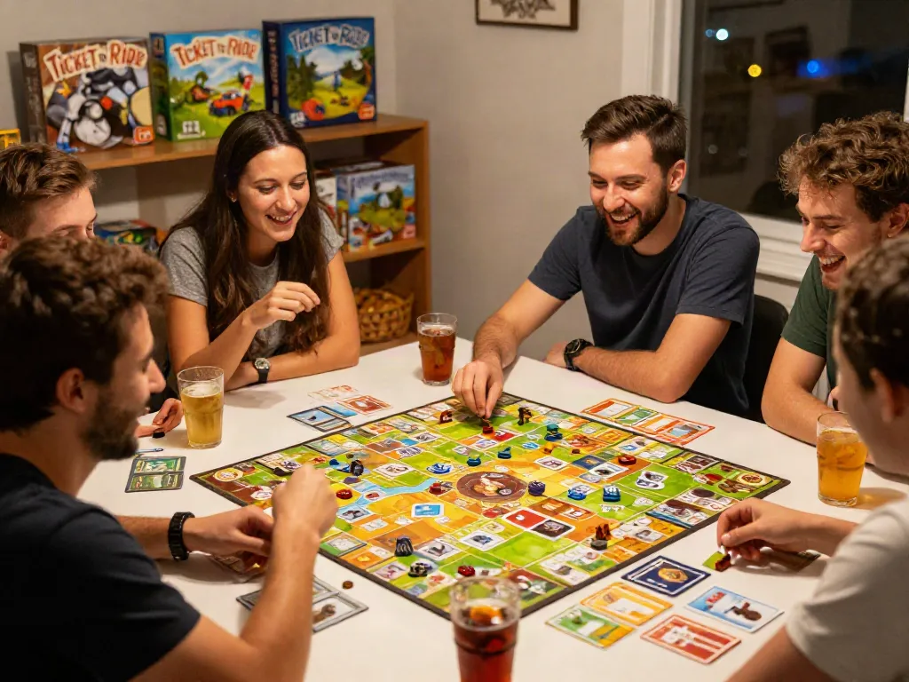 Cialis guides gathered around a table enjoying a strategic board game, highlighting fun and social engagement.