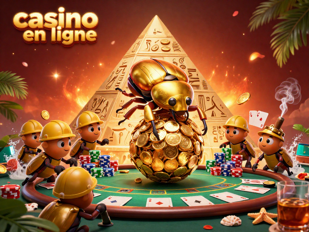 Engagez-vous dans le casino en ligne avec une scène dynamique de jeux et de symboles fascinants.