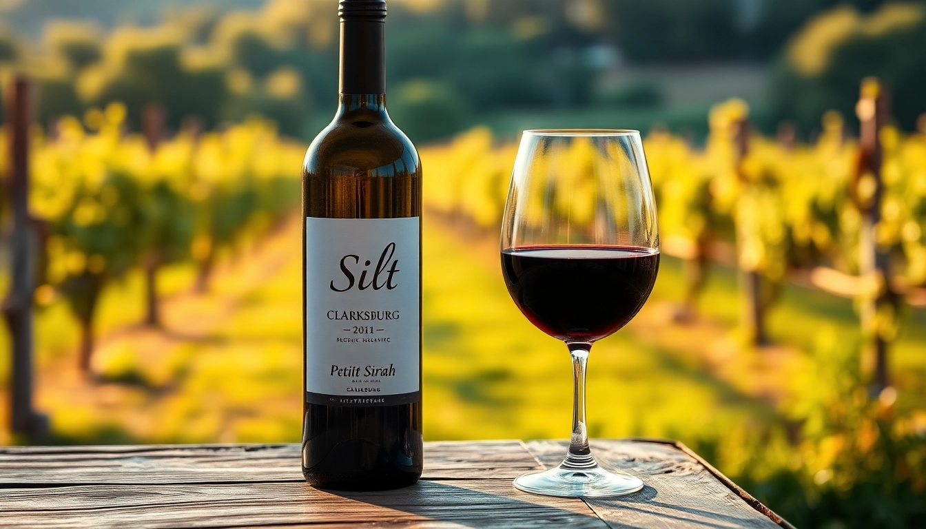 Tasting Silt Petite Sirah Clarksburg in a vineyard setting, emphasizing its rich color and elegance.