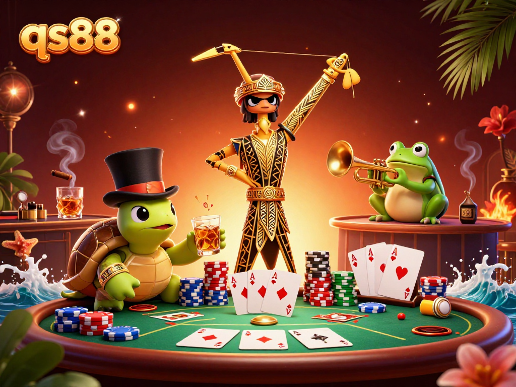 Experience dynamic gameplay at qs88 with our vibrant casino illustration featuring poker elements and colorful characters.
