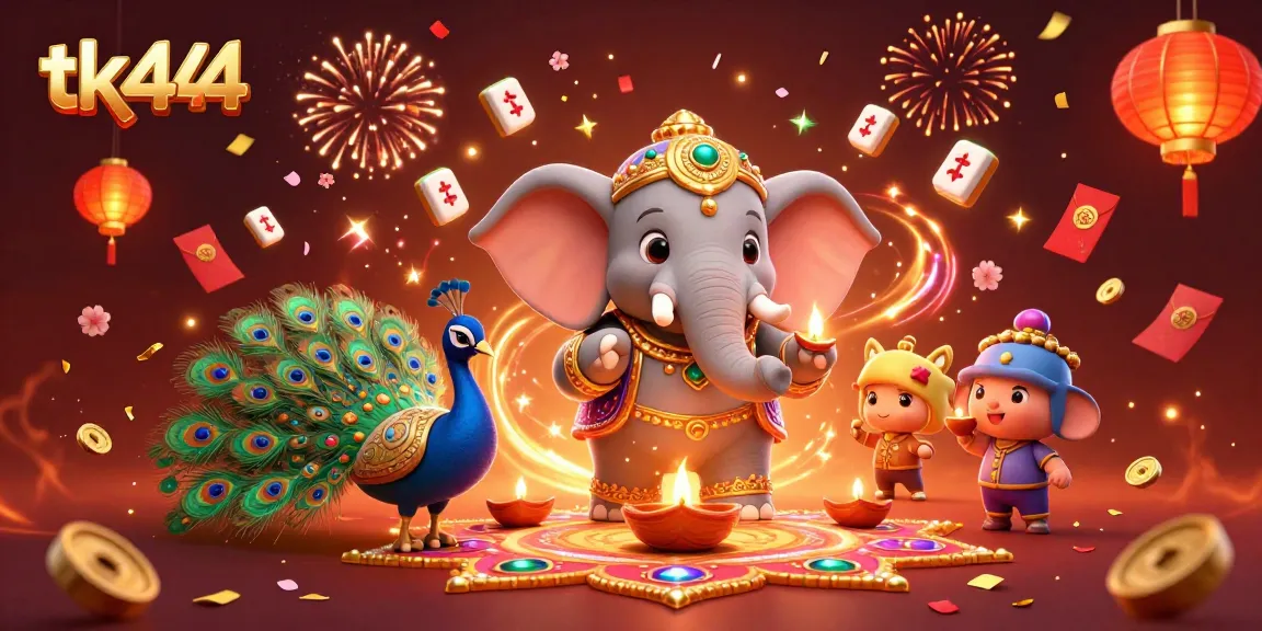 Engage with exciting opportunities in tk444's vibrant gaming environment featuring colorful elephants and casino elements.