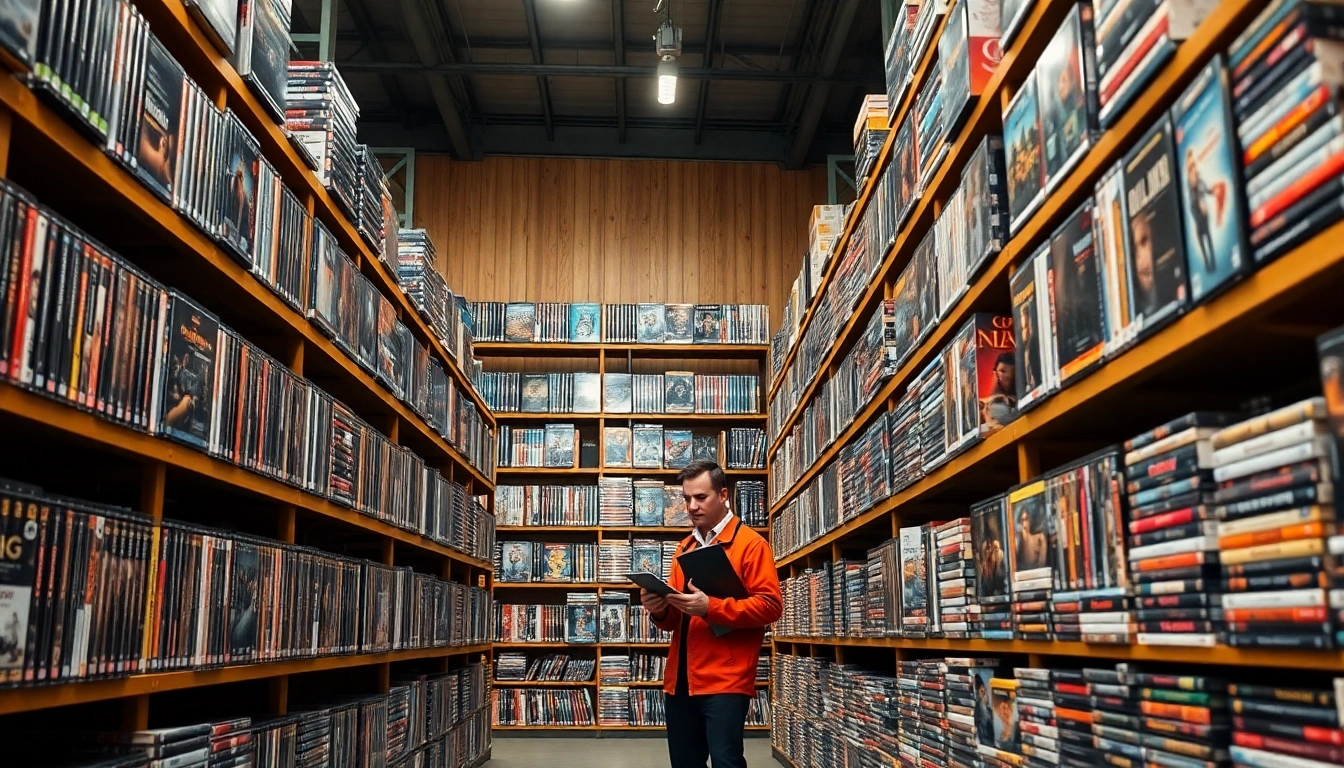 Showcase of a professional dvd distributor’s inventory highlighting diverse DVD selections.