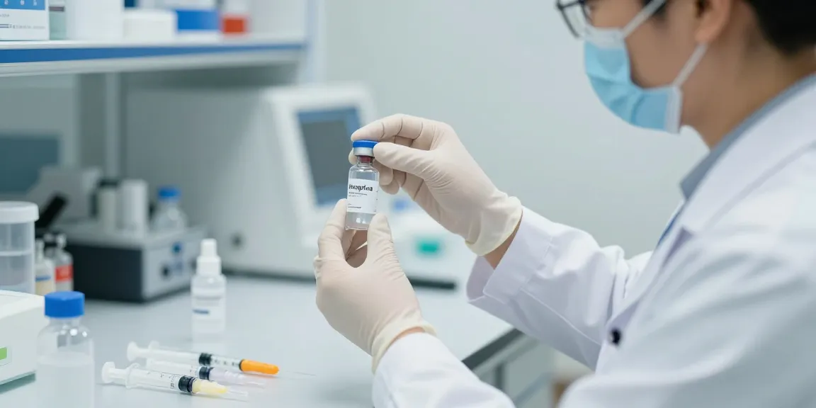 Preparing Hospira bacteriostatic water in a sterile lab setting with medical equipment.