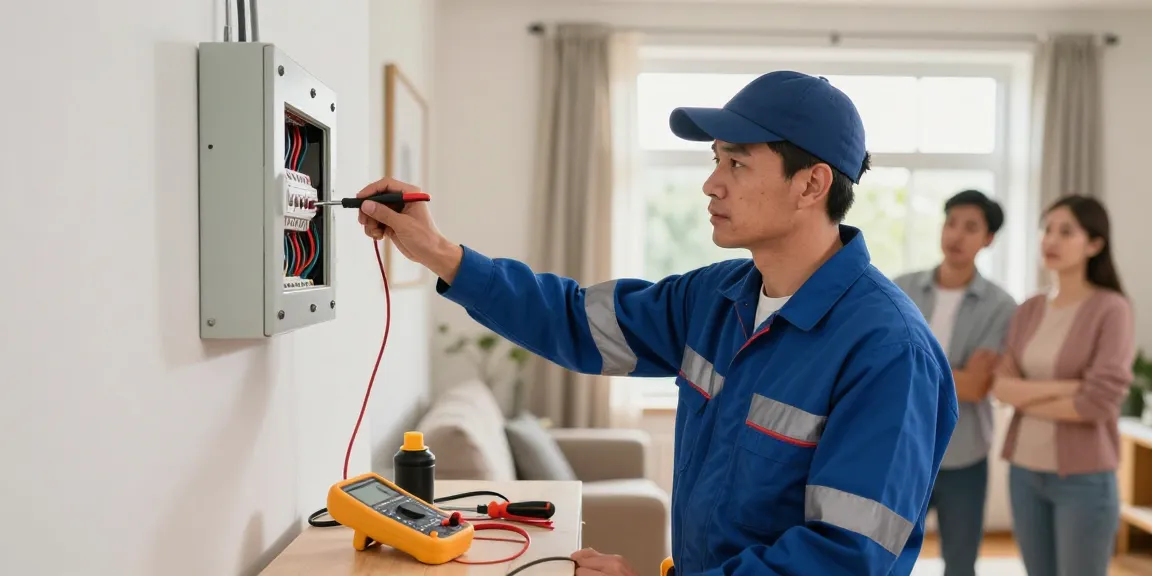Urgent electrical help in Cannock by a professional electrician assessing an electrical issue in a home setting.