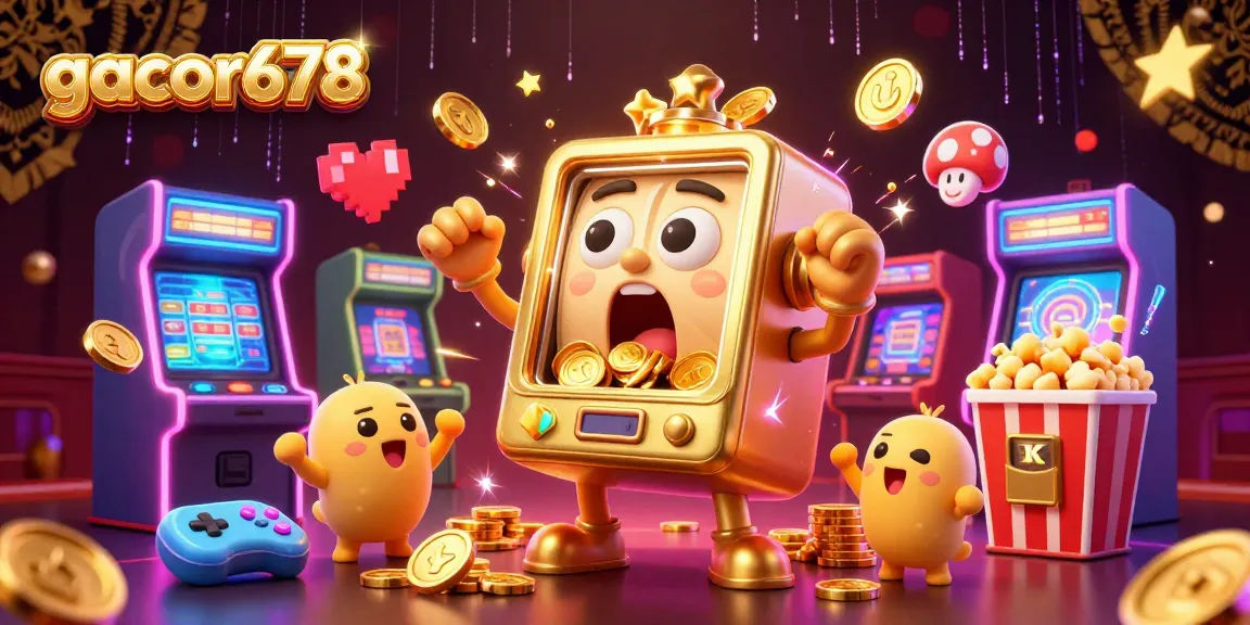 Experience excitement with gacor678 as golden slot machines celebrate a big jackpot in this vibrant casino illustration.