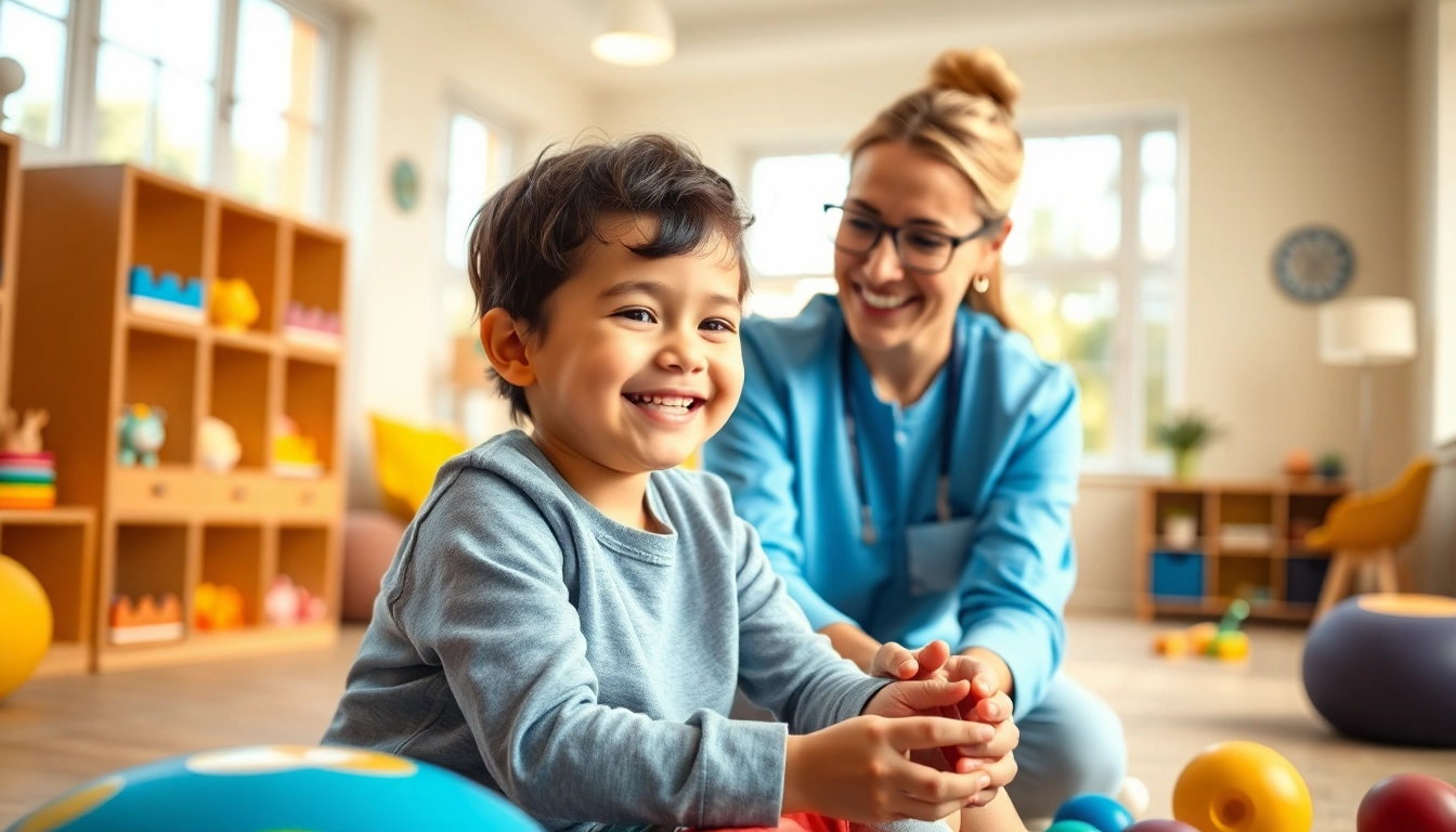 Engaging Autism help strategies in a colorful therapy room with a happy child.