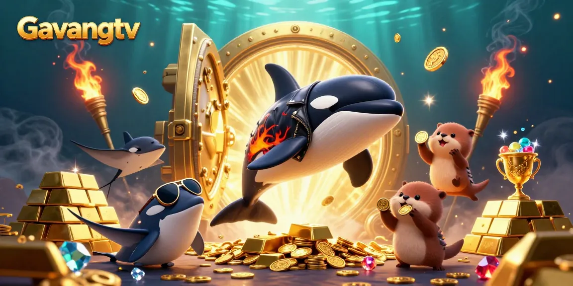 Experience excitement with Gavangtv's lively underwater slot-themed illustration featuring unique sea creatures.