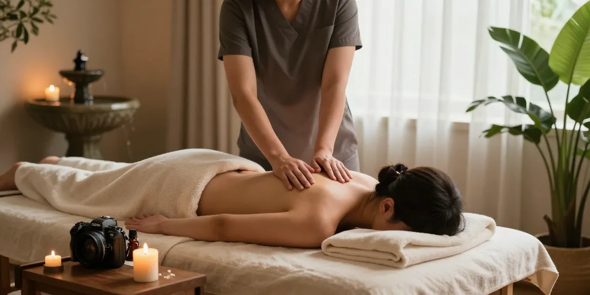 마사지 테라피를 받으며 편안하게 쉬고 있는 고객과 전문가의 모습