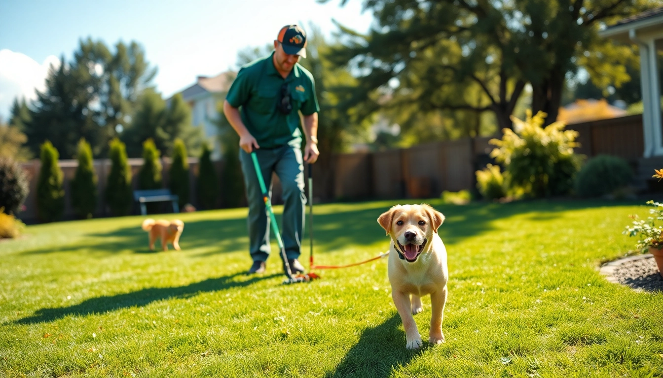 Efficient dog poop cleanup service in action while ensuring a clean environment.