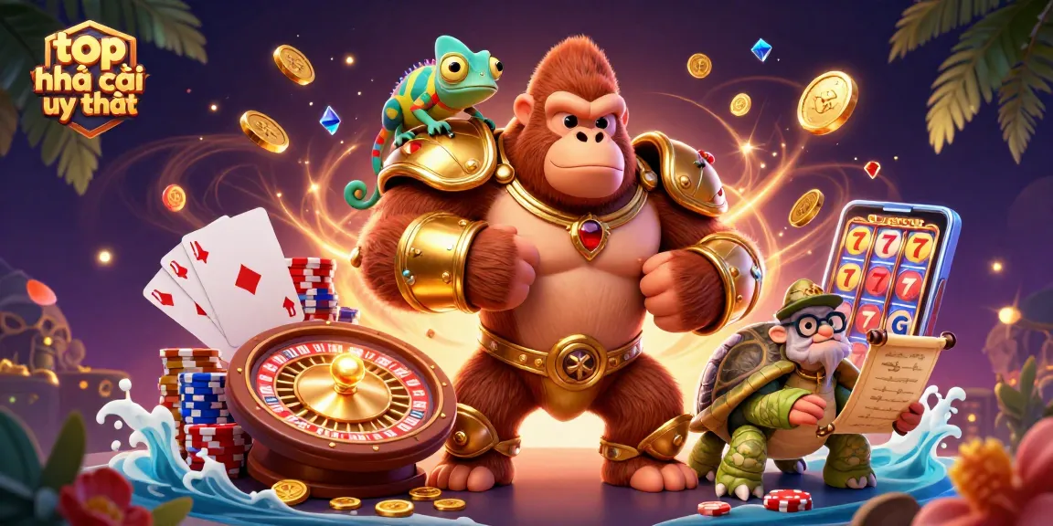 Experience thrilling action with top nhà cái uy tín in this vibrant casino scene featuring iconic gaming elements.