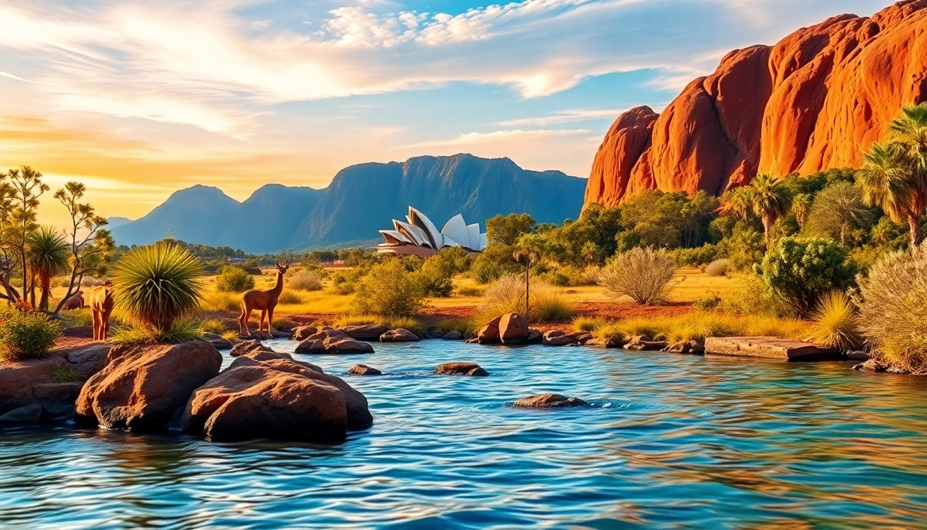 Showcasing Australia's stunning landscapes with Sydney Opera House and native flora