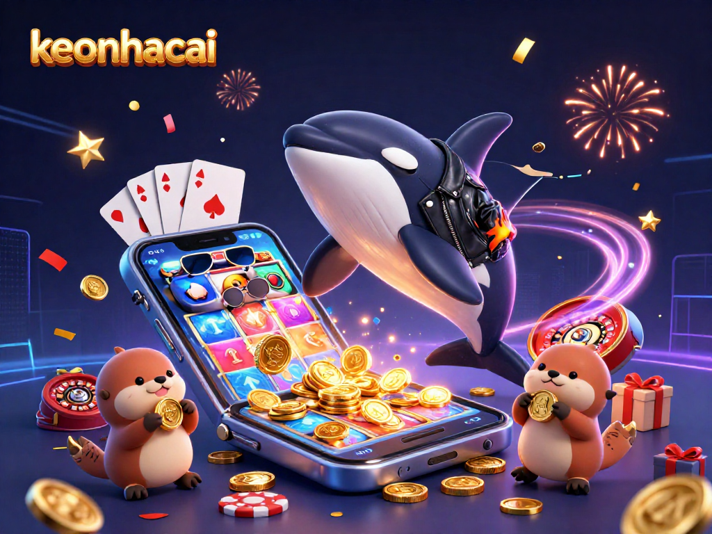 Engage with keonhacai's vibrant casino scene featuring a jumping orca, a cool stingray, and otters with gold.