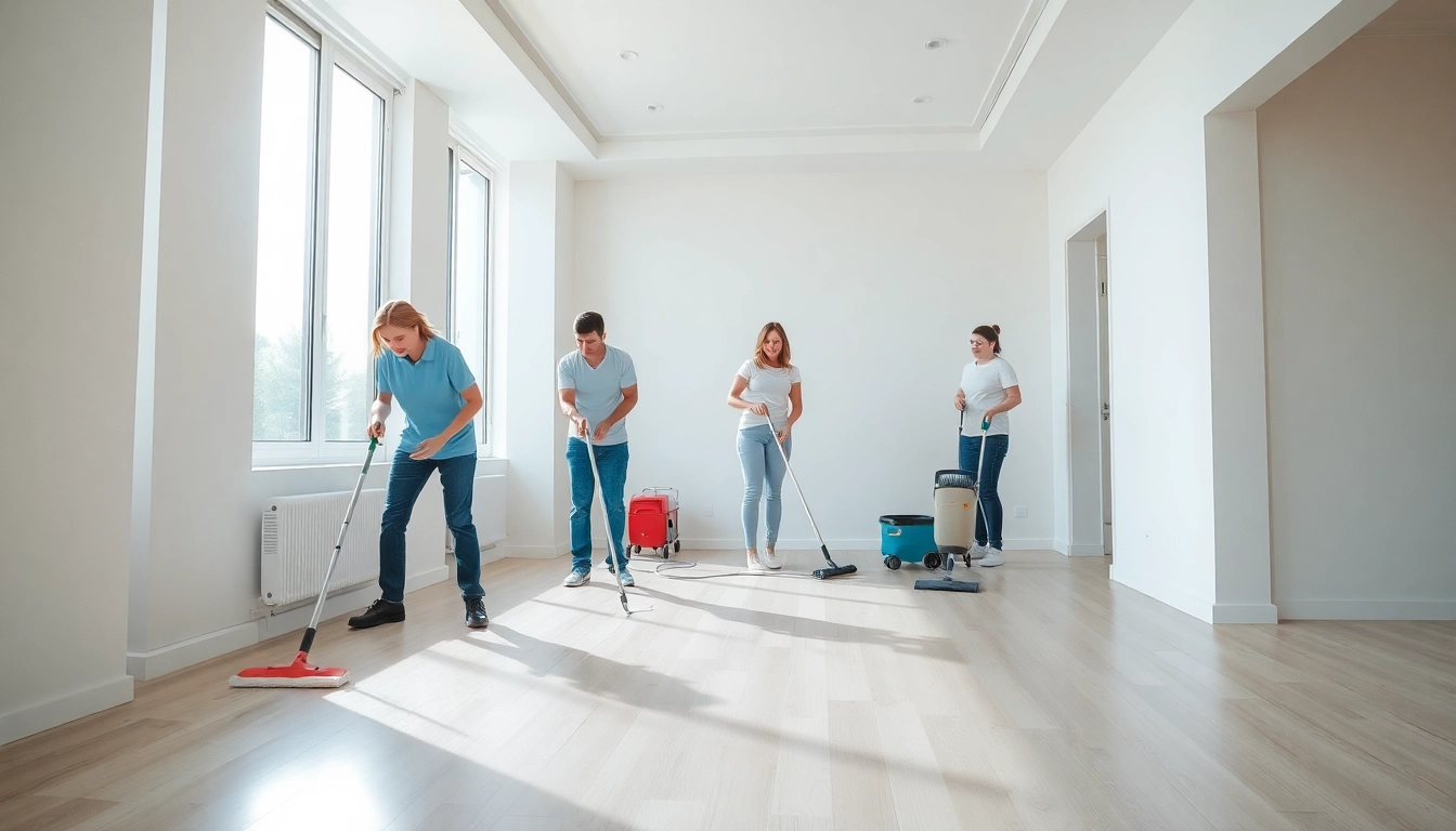 Bond cleaning team in action, meticulously cleaning an empty apartment.