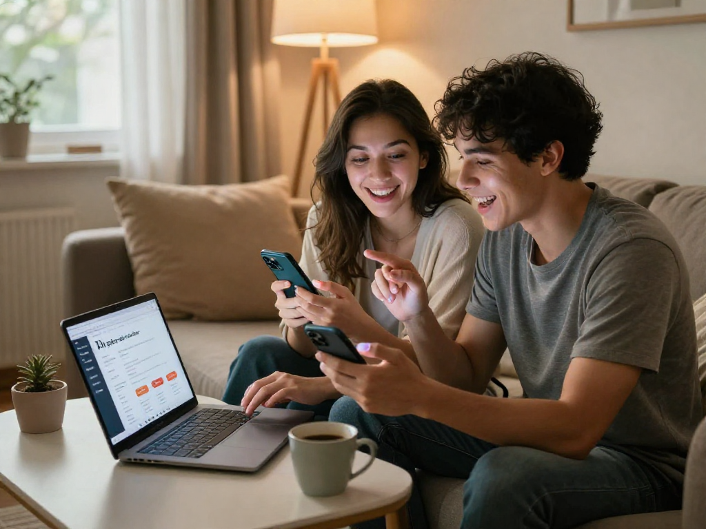 Couple enjoying ai sexting with AI tools in a cozy, intimate setting