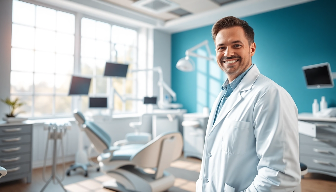 Welcoming dental office showcasing advanced equipment and a caring dentist.