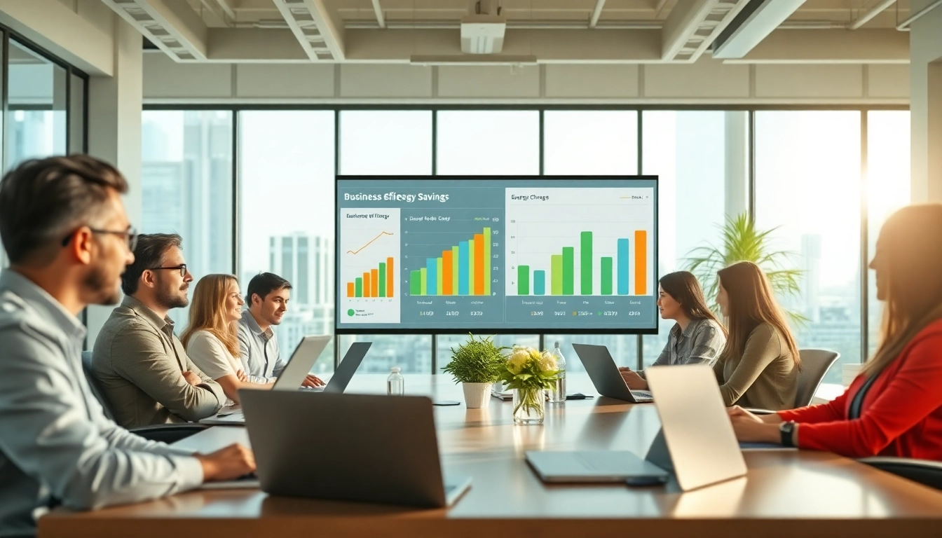 Engaging meeting about business electricity no standing charge with modern workspace and professionals collaborating.