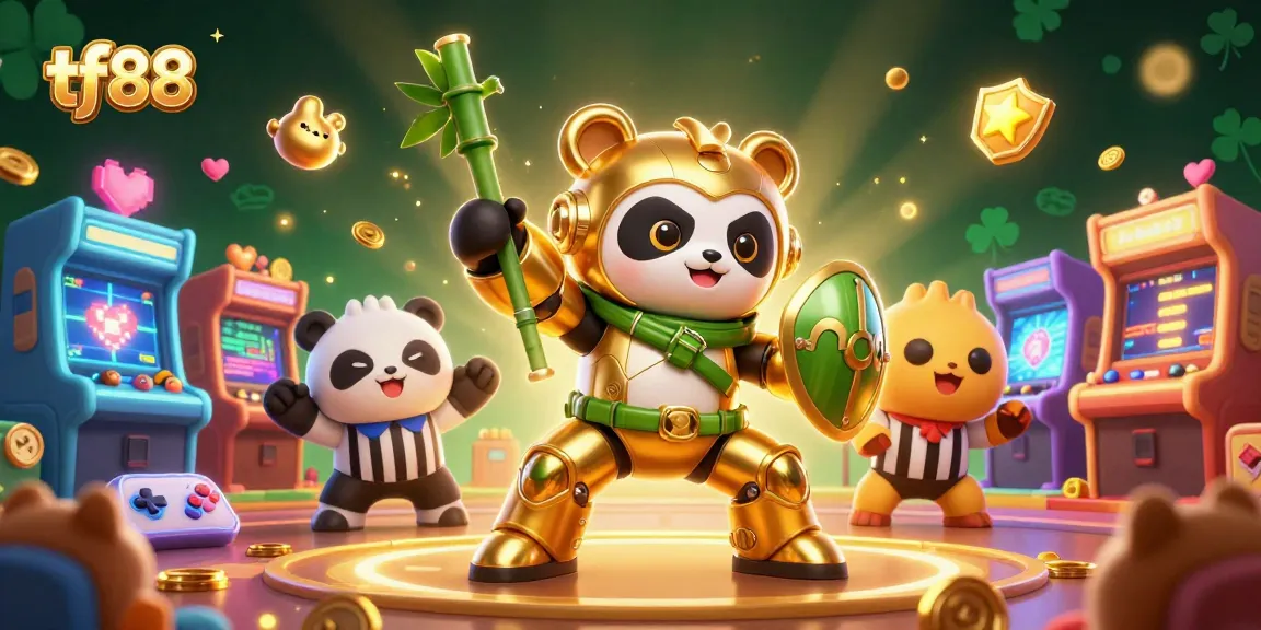 Engage in thrilling gameplay with tf88 as the panda robot battles in a vibrant arcade.