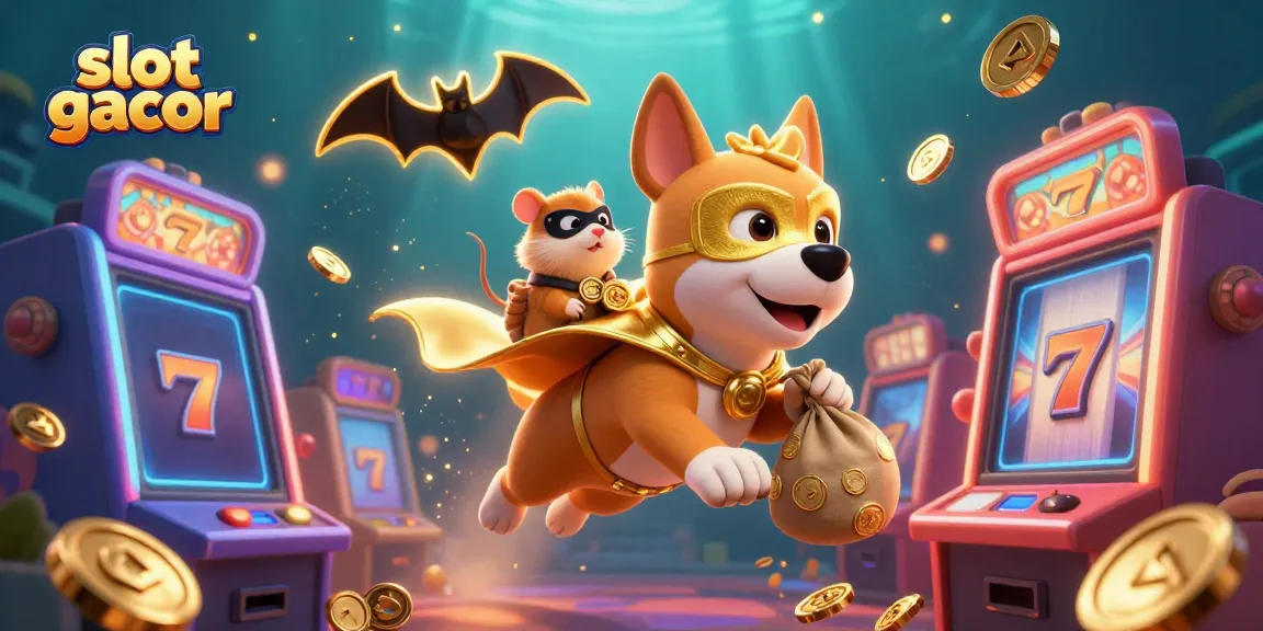 Experience thrilling slot gacor adventures with a superhero dog and sidekick in a vibrant casino world.