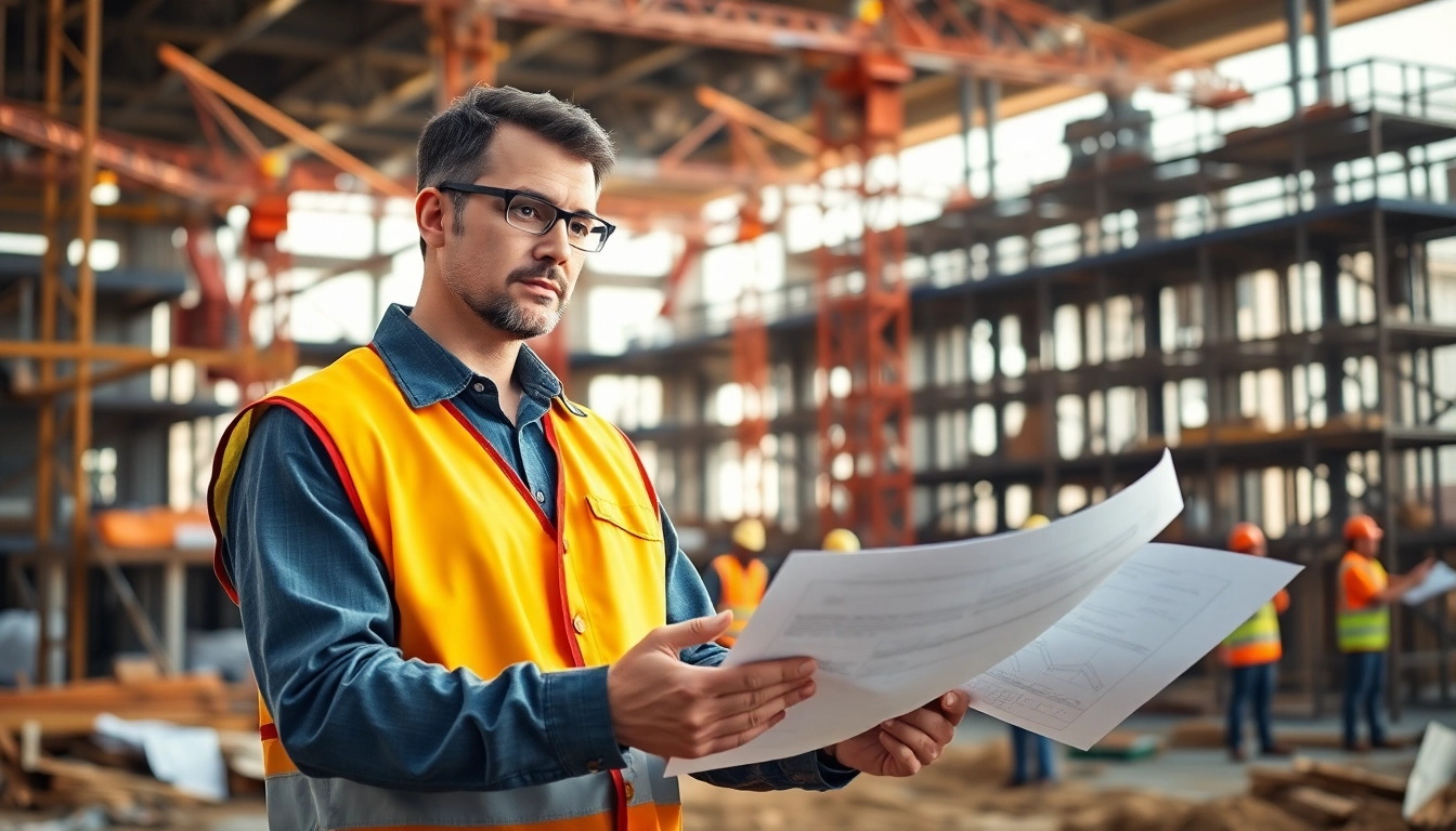 New Jersey Construction Manager supervising a vibrant construction site filled with activity.