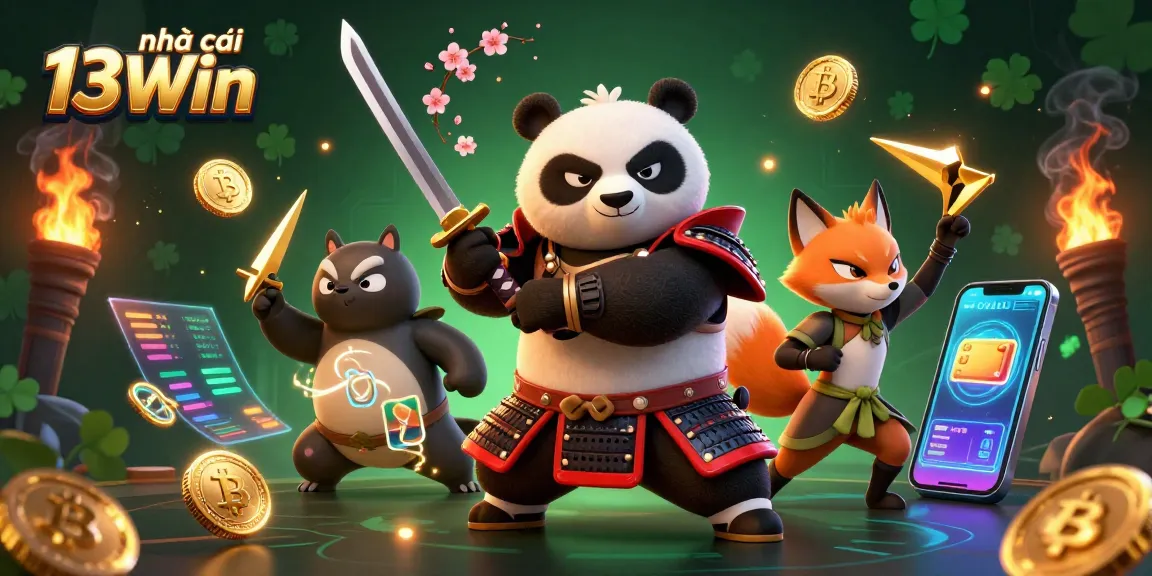 Engage with exciting features at nhà cái 13Win showcasing fun characters in a vibrant casino setting.