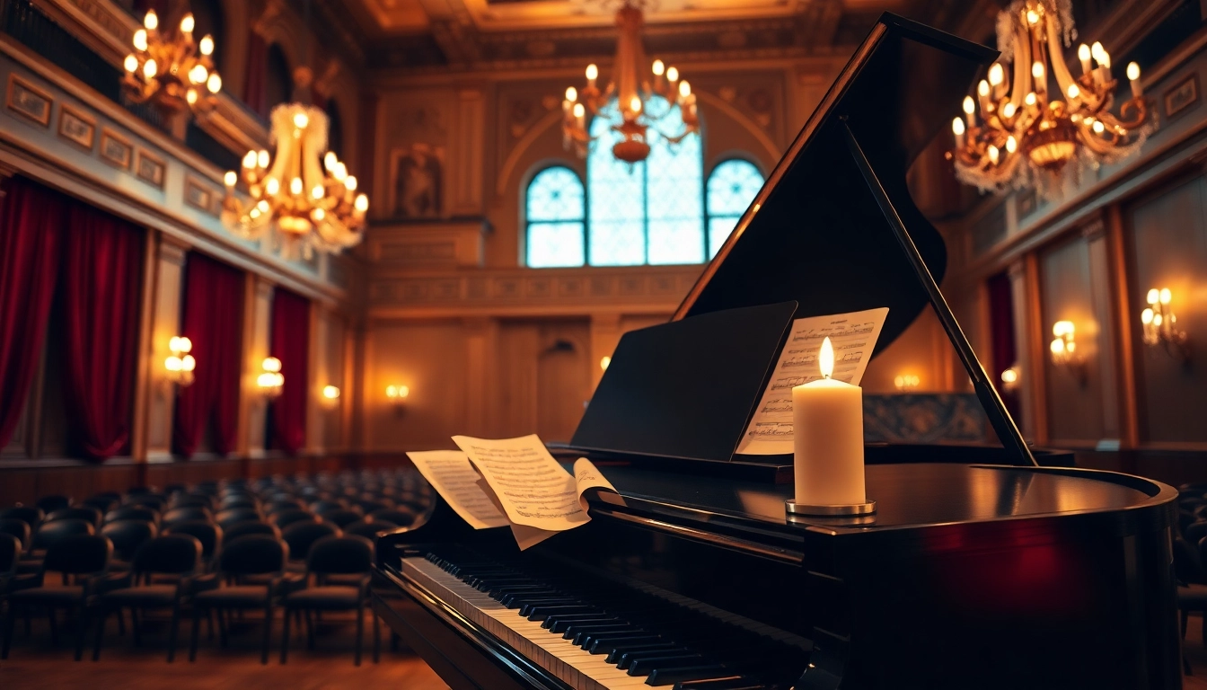 Ascultă muzica clasica pe un pian elegant într-un cadru romantic.