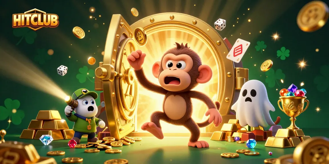 Experience HITCLUB in a lively casino scene with a playful poltergeist monkey and curious puppy tracking treasures.