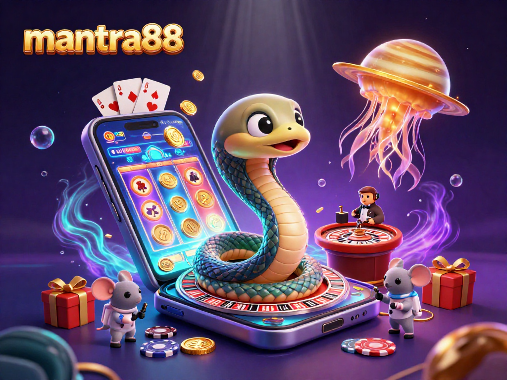 Experience thrilling bets at mantra88 with an exciting cosmic casino scene featuring roulette and slot games.