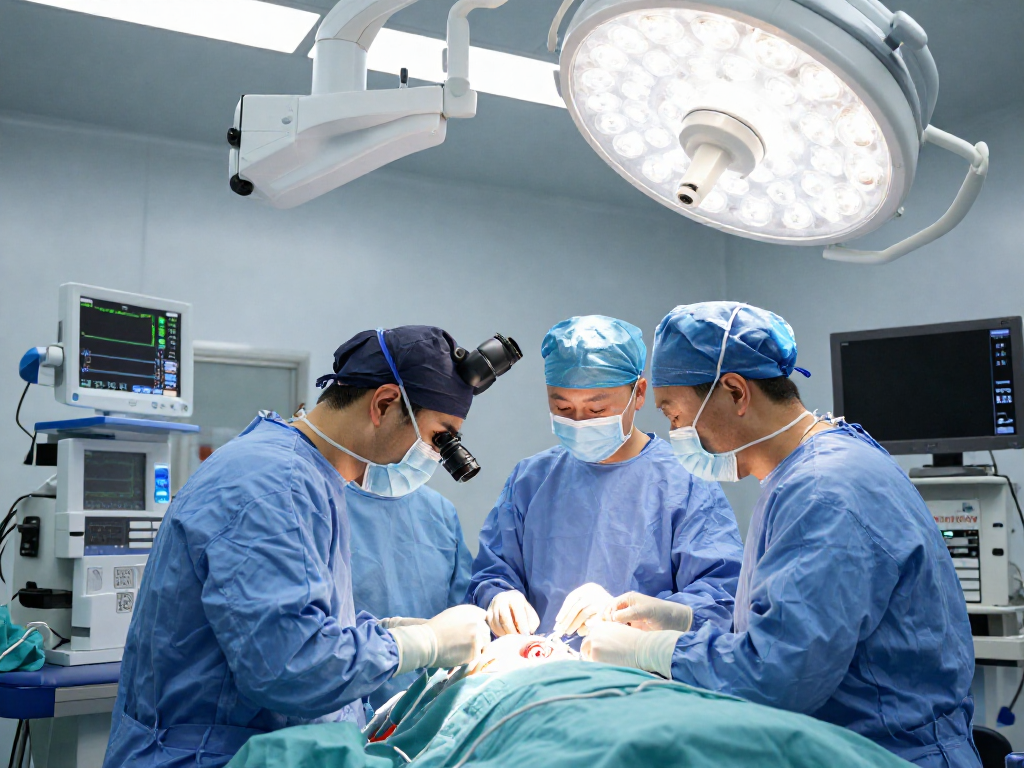 Brain tumor surgery in progress featuring advanced surgical techniques and medical team focused on patient care.
