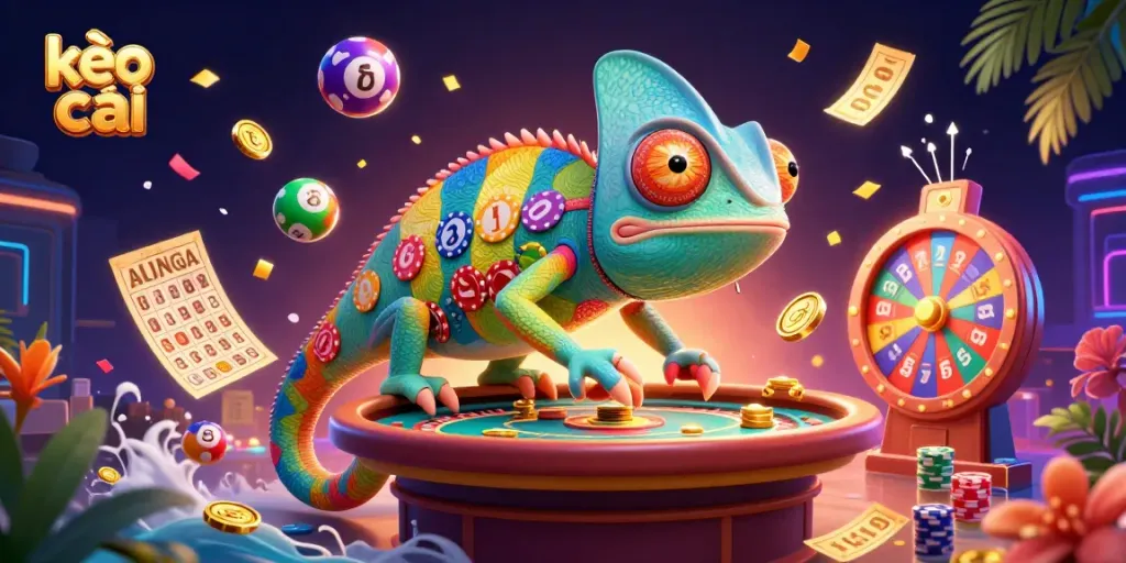Engage with kèo nhà cái in a vibrant, colorful casino scene featuring dynamic gambling elements.