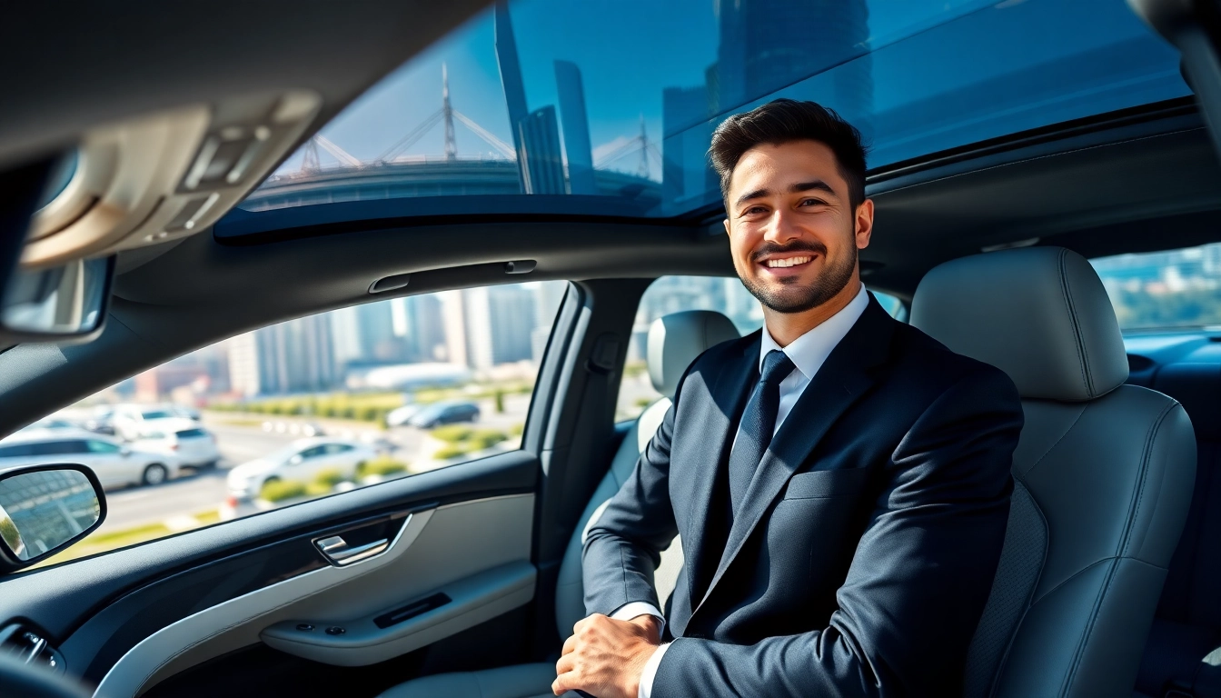 Professional chauffeur vancouver greeting clients in a luxury vehicle in the city.