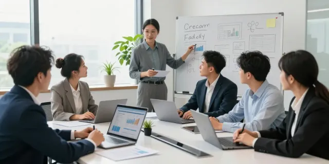 Team collaborating in a bright office meeting on business financial consulting strategies.