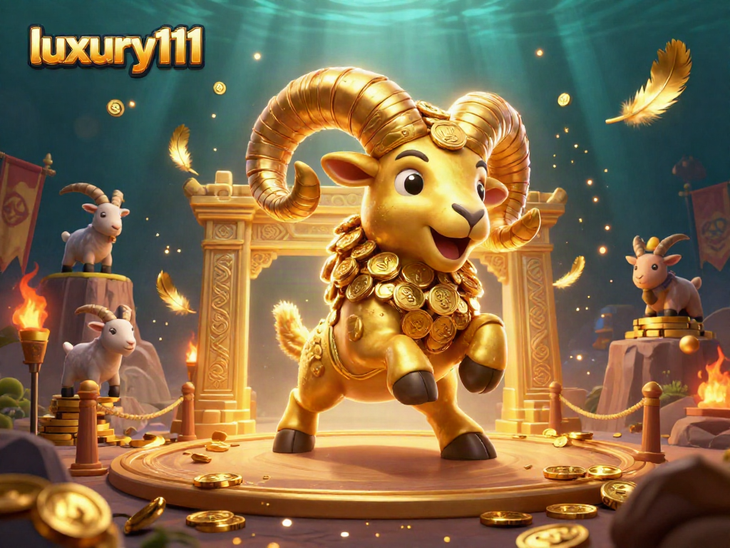 Experience exhilarating wins at luxury111 with a golden ram charging past colorful casino symbols.