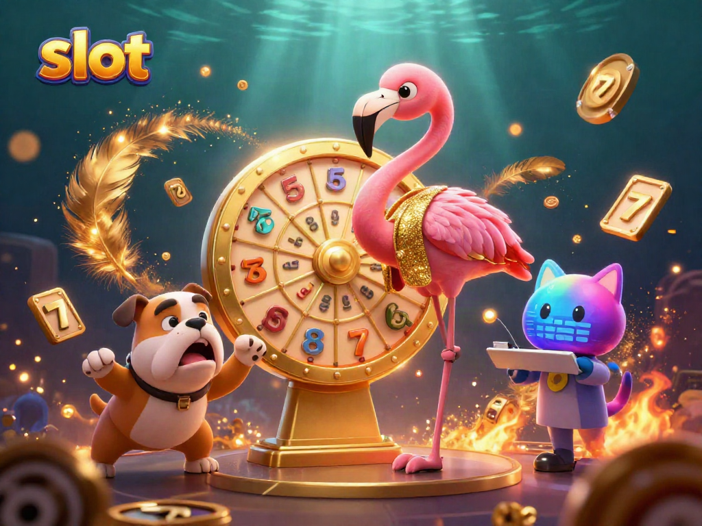 Spin the slot reels with excitement in this vibrant scene featuring cartoon characters and dynamic elements.
