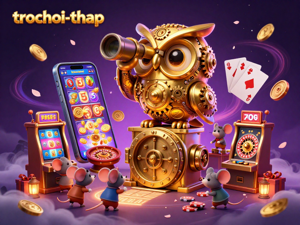 Experience the excitement of trochoi-thap as the golden owl watches over frenetic casino action.