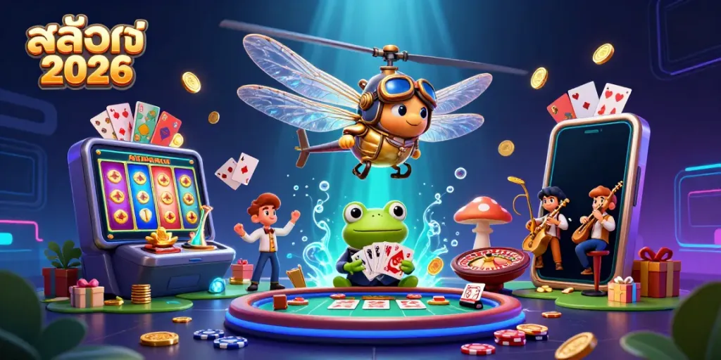 Experience the excitement of สล็อตเว็บตรง 2026 with vibrant casino elements and dynamic characters engaging in gaming.