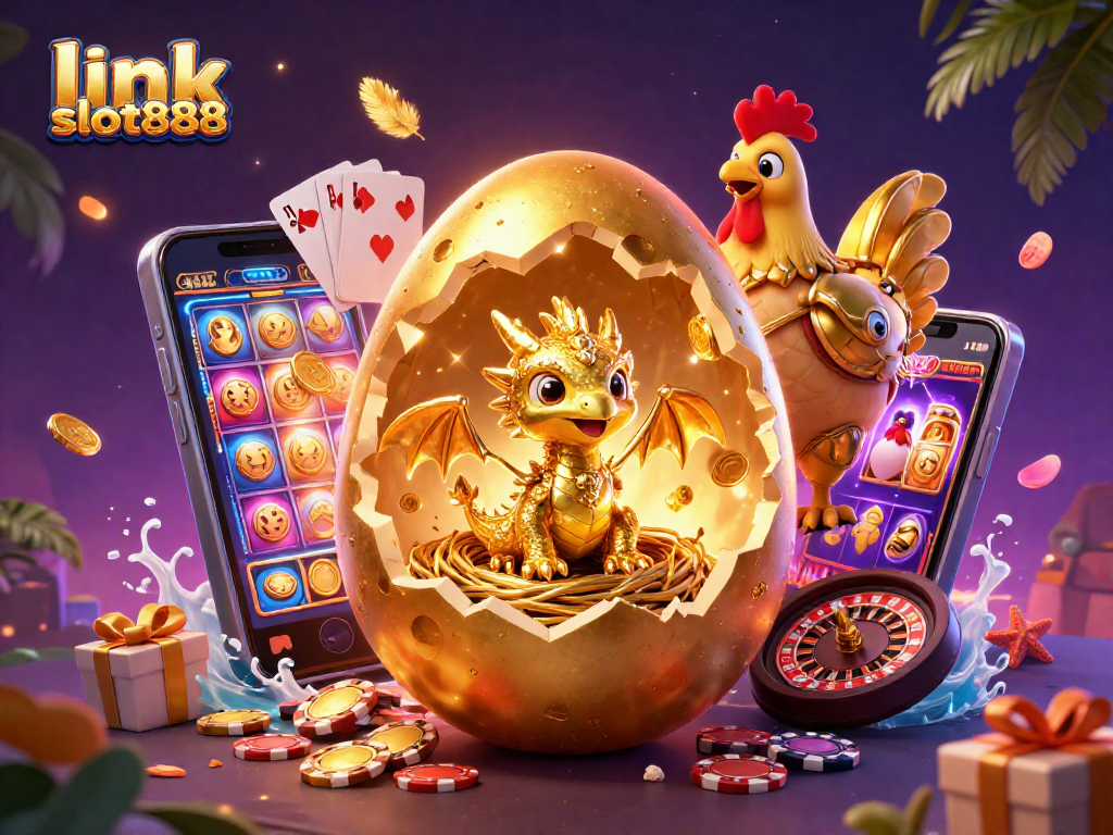 Experience excitement with the link slot888 as the golden baby dragon emerges amidst vibrant gaming elements.