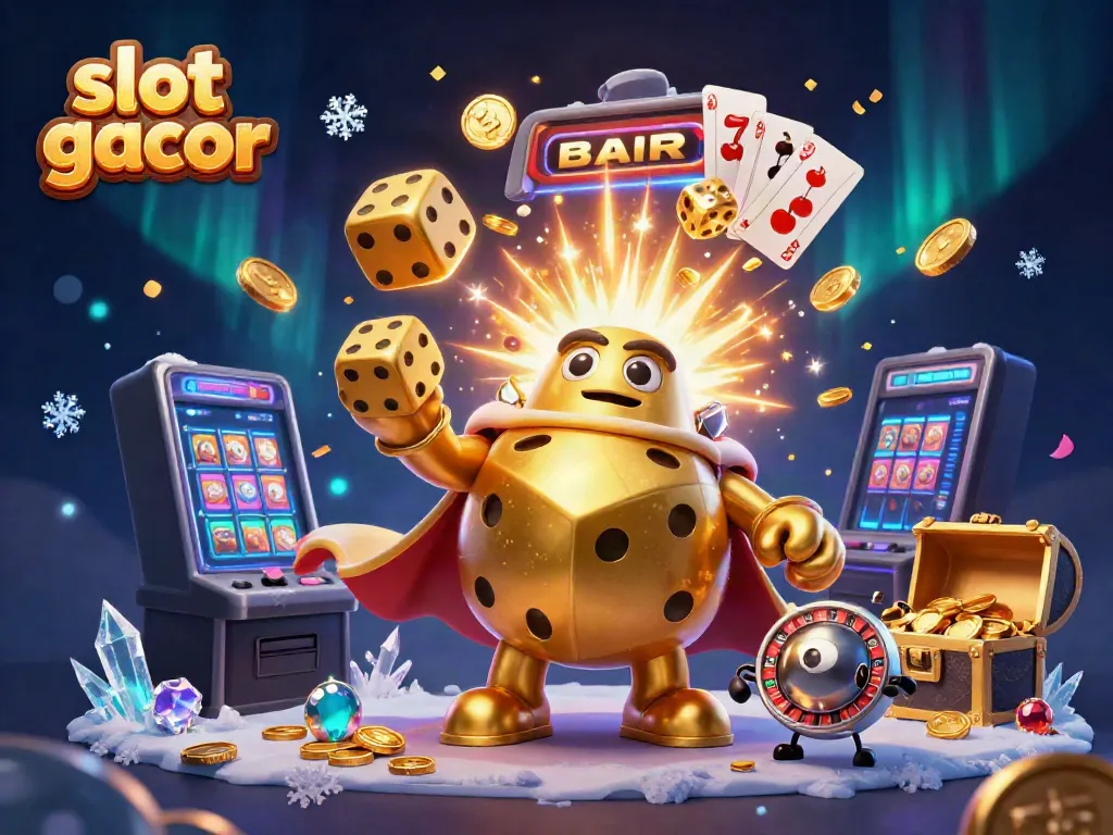 Experience thrilling gaming with slot gacor as dice characters multiply your winnings in this vibrant scene.
