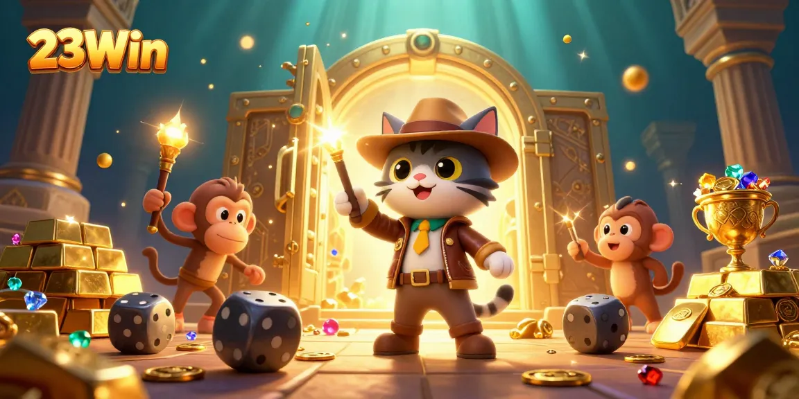 Engage in thrilling exploration with 23Win as the archaeologist cat uncovers golden treasures in the casino!