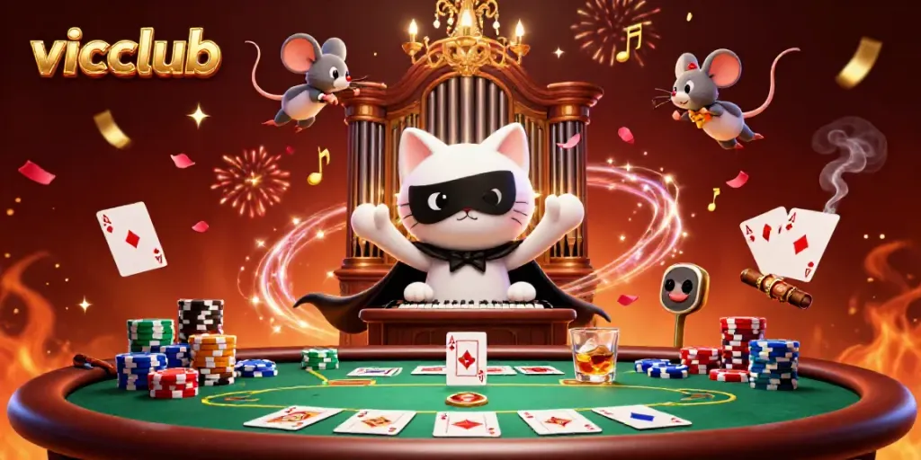 Experience the excitement at vicclub with a dynamic casino scene featuring stunning characters and casino elements.