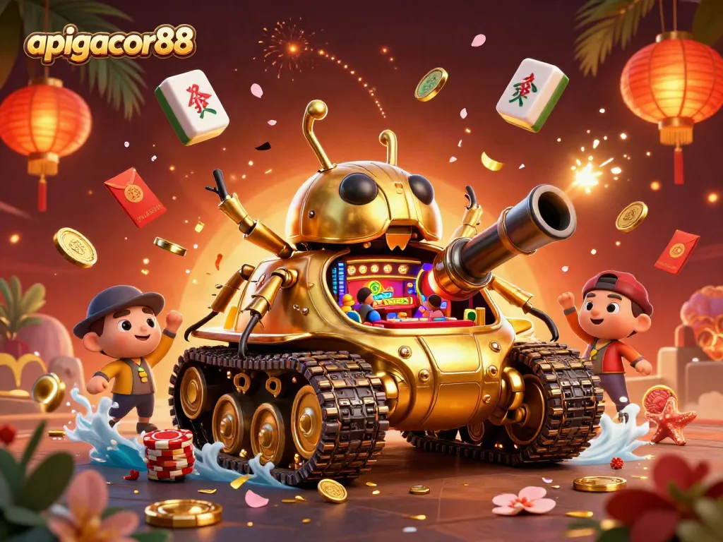 Engage with apigacor88's thrilling miniature casino within a golden beetle tank, bursting with festive elements.