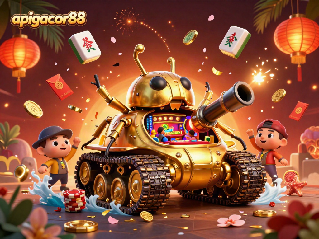 Engage with apigacor88's thrilling miniature casino within a golden beetle tank, bursting with festive elements.